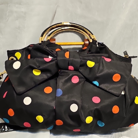 Lulu Guinness Black Bag with Colorful Polka Dots And Playful Bow - 2013 - Picture 3 of 10
